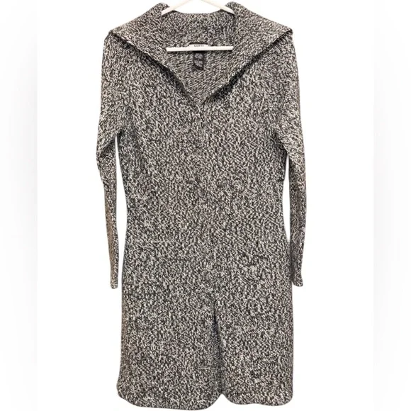 GUESS Jeans Women’s Gray Tweed Ribbed Knit Wool Blend Cardigan Sweater Tunic - Picture 1 of 8